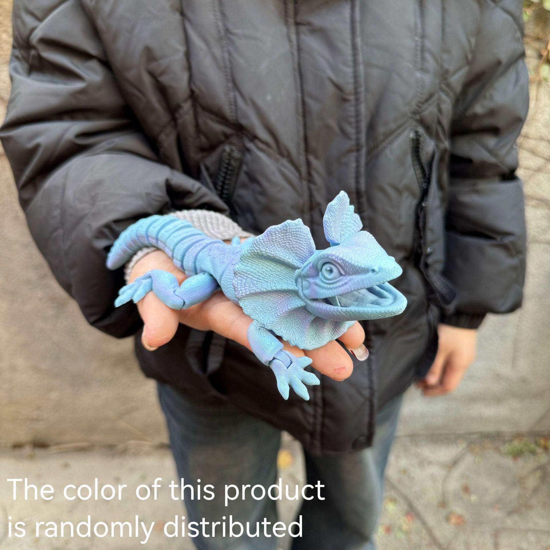 3D Printed Frilled Lizard Toy Articulated Full Body Movable Joints Animal Figurine Birthday Gift