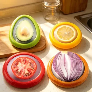 Reusable Vegetable Fruit Preservation Storage Containers, 4PCS ABS Silicone Fresh Food Storage Boxes Set, Containers with lids, Anti-Oxidation for Refrigerator Organization, Ideal for Avocados, Tomatoes, Onions and More, Gift for Family
