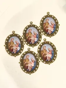 5 Piece Set 13x18 Catholic Pendants, Vintage Oval Bronze Frame Religious Jewelry, DIY Necklace Bracelet Charms, Gift for Friends Believers