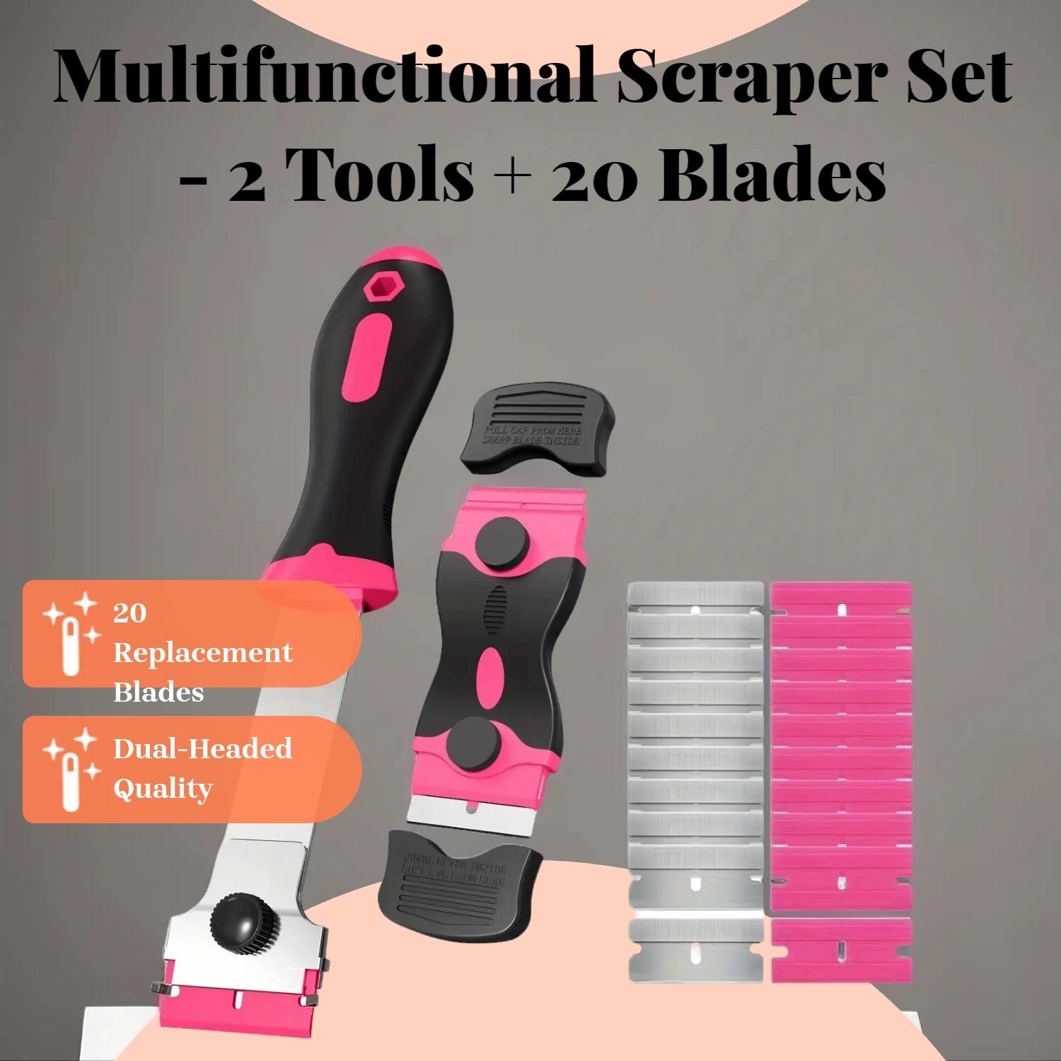 Multifunctional Scraper Tool, 1 Set Including 2 Counts Universal Scraper Tool with 20 Blades, Glass Scraper, Kitchen Fluid Cleaning Tool, Household Items, Home Cleaning Tool, Bathroom Accessory