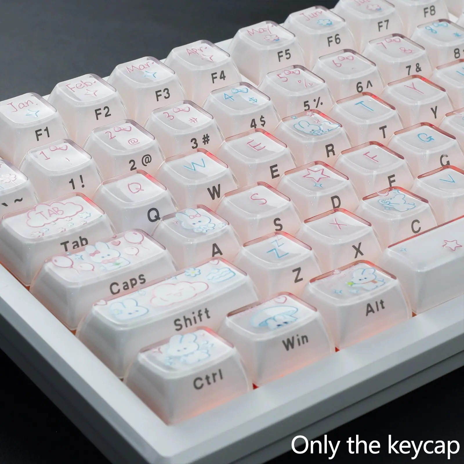 PC Material OEM Profile Thick Rabbit Calendar Keyboard Keycaps 113 Keys, 6.25U Spacebar, Compatible with 66/68/75/89/99/100 Layouts