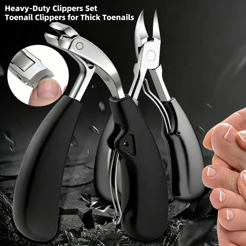 2 Piece Thick Nail Clipper Set, Eagle Beak Ingrown Claw Clipper + Large Guillotine Thick Nail Trimmer, Home Use Hard Toe Nail Tool