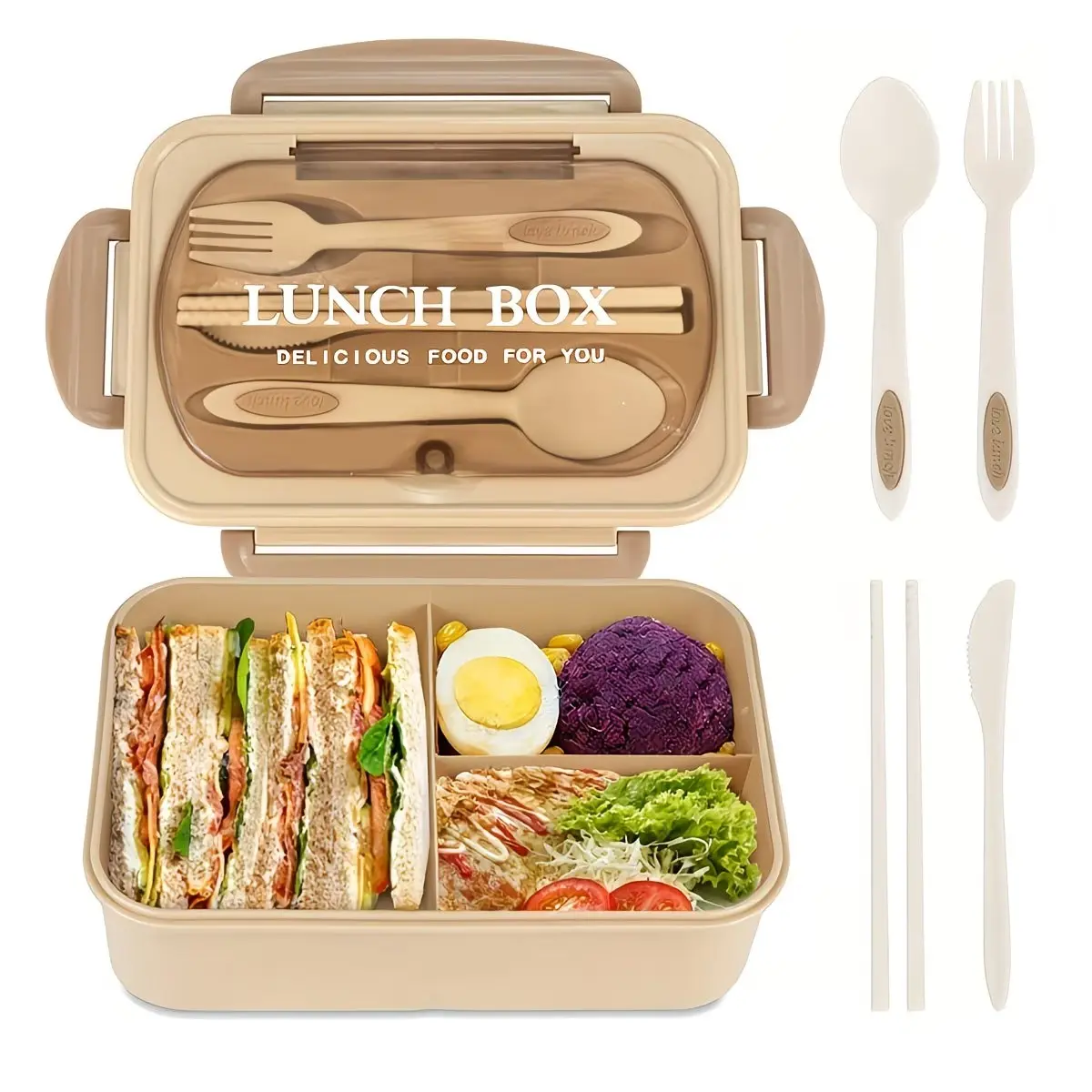 Leak-Proof Lunch Box with Utensils, Microwave Safe, Ideal for School, Work, Outdoor Dining, Secure Lock Lid, Back-To-School Essential, Plastic Food Containers