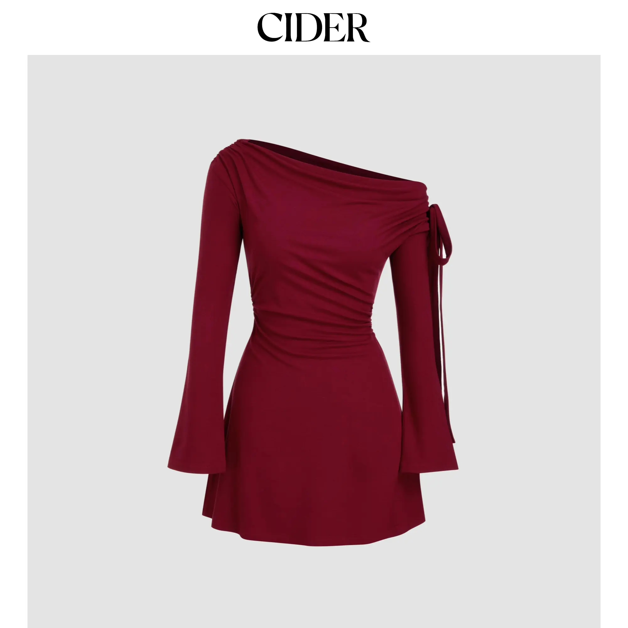 Cider Asymmetrical Neck Ruched Knotted Mini Dress SummerFinds
