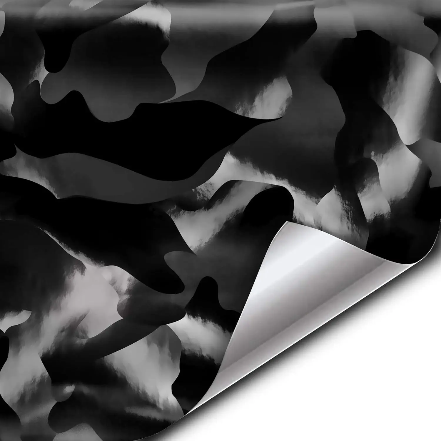 + Black Stealth Large Sized  Camouflage Vinyl  Wrap Roll (1ft x 5ft) Self Adhesive Film Air Release Technology, Scratch Resistance, Protective Liner, Bubble-Free