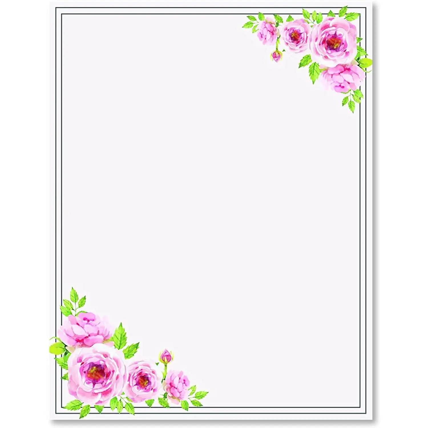 100 Sheets Floral Print Stationery Writing Paper, Modern Opaque Paper with Cute Rose Designs for Notes, Letter Writing - Office Stationery Supplies