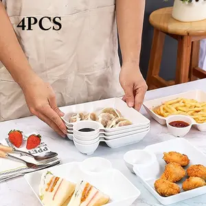4pcs Divided Plastic Chip Dip Plates, Microwave Dishwasher Safe Serving Trays, Ideal for Home & Restaurant Use, Durable and Easy to Clean
