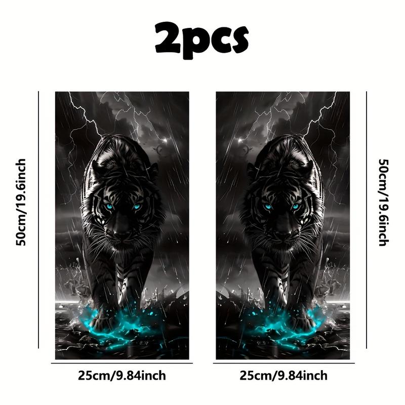 Pack of 2, Tiger Lightning Car Stickers, Fantasy Rain King Theme, Self-adhesive Waterproof Scratch-proof, Suitable for B-pillar and Doors, Glass Metal/Plastic Surface, Cover Scratches, Car Decoration Sticker