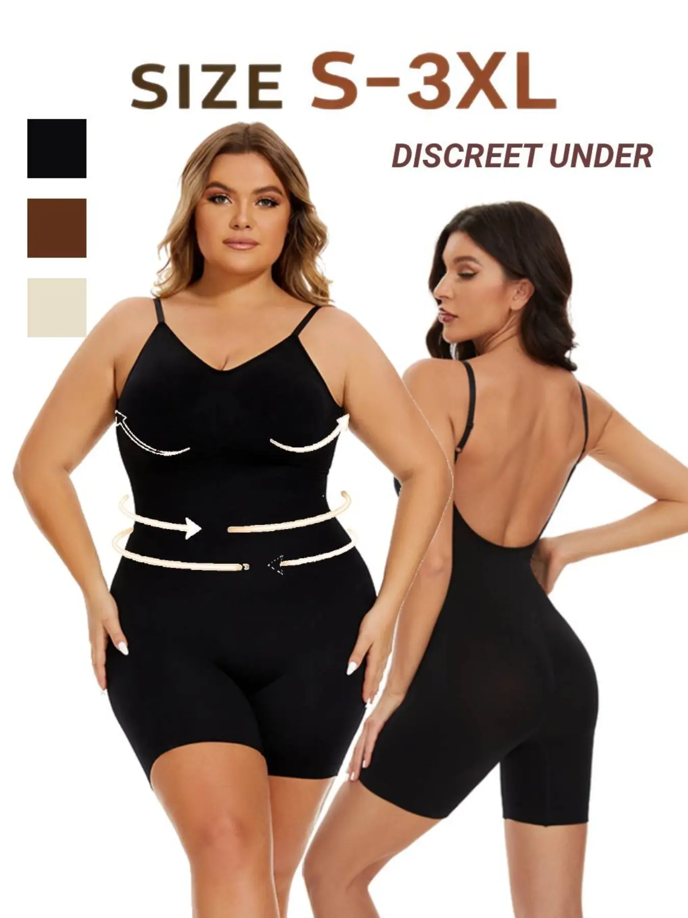 Backless Shapewear Bodysuit Underwear, Waist Control Seamless Shorts, Breathable and Comfortable, Sizes S to 3xl, Casual Style, All Seasons