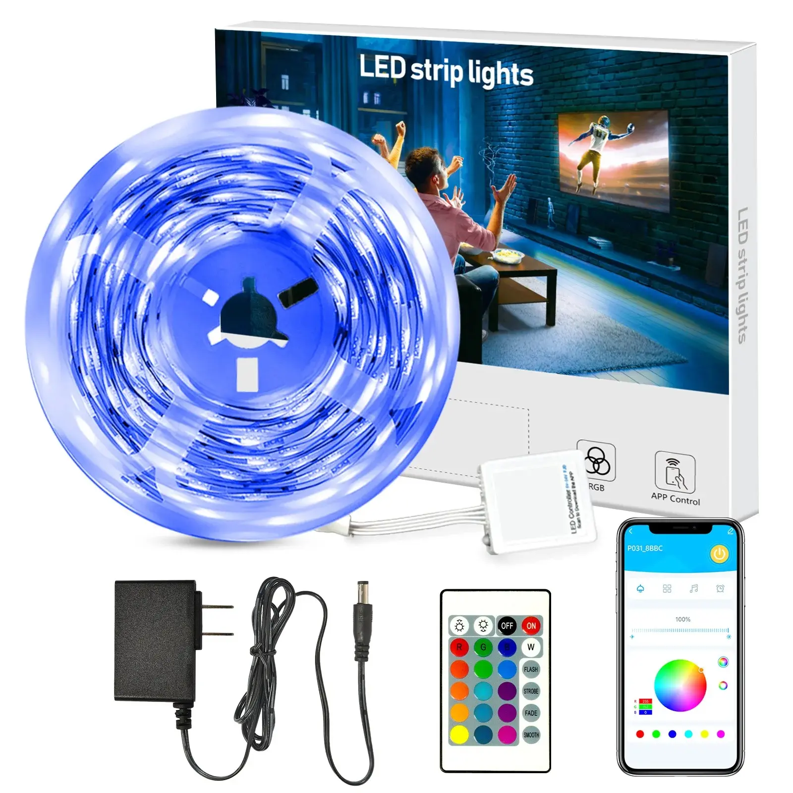 100ft 24V-12D-30M Meter 2835RGB Red Green Blue Colour Daybetter App Control Smart LED Strip Light for Home Bedroom