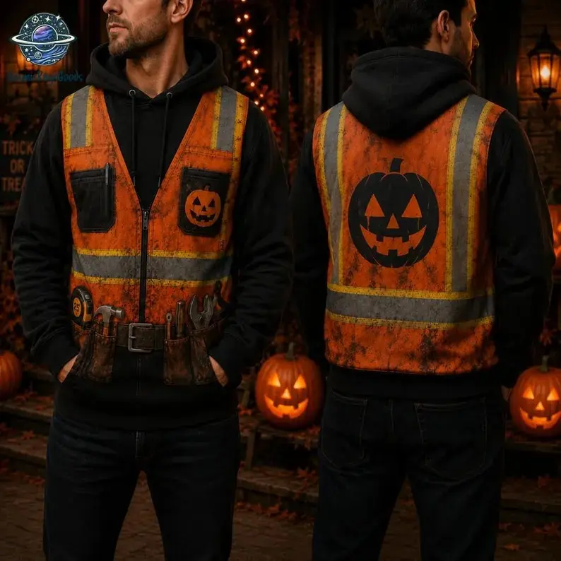 Construction Worker All Over Print Hoodie, Construction Halloween Costume T Shirt, Safety Costume Tee, Spooky Season Gift# TikTokMadeMeBuyIt# TikTokShop#Halloween Hoodie# Halloween Outfits# Halloween Gifts