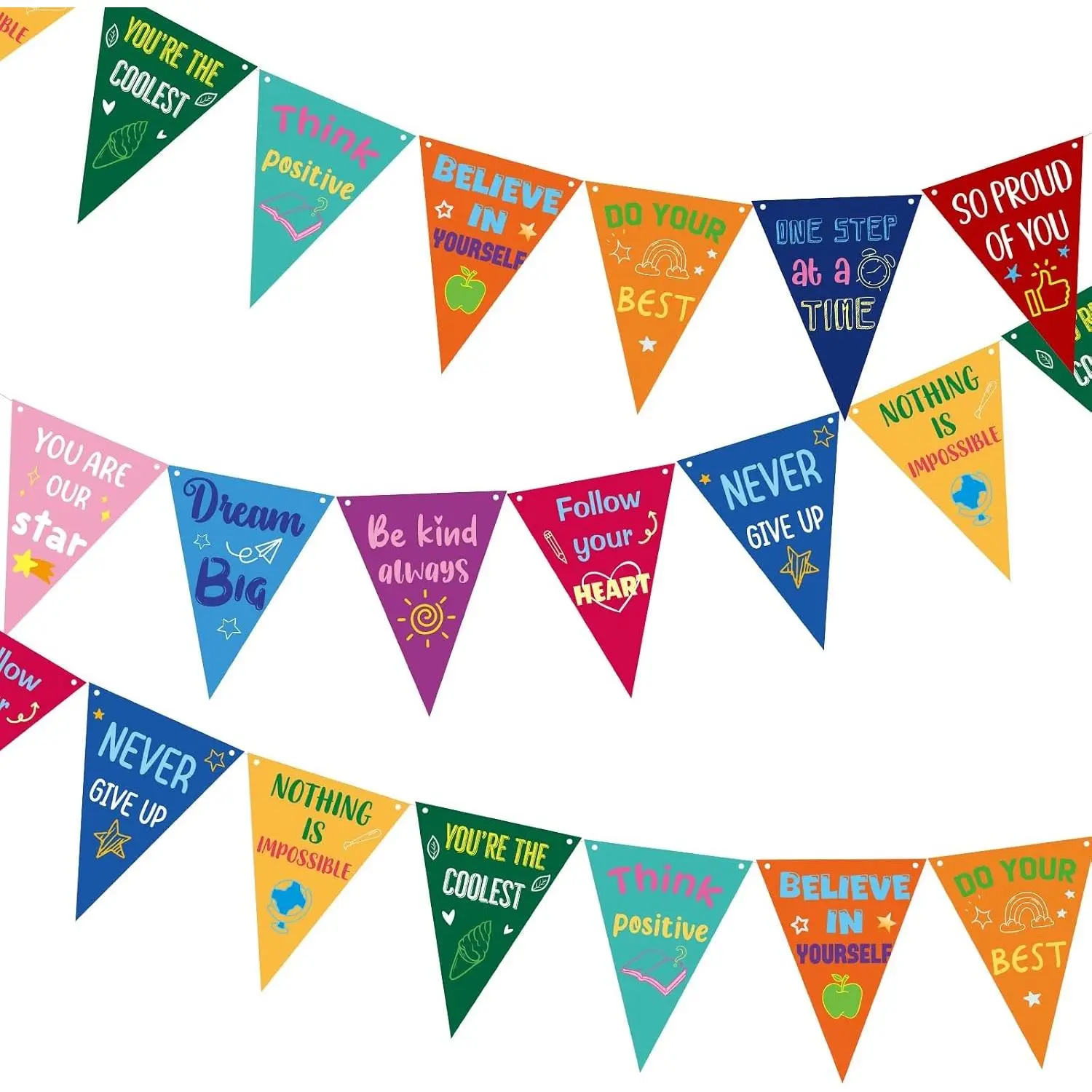 36 Pcs Rainbow Inspirational Felt Pennant Banner Colorful Motivational Positive Affirmation Making the Grade Classroom Garland for Back to School Bulletin Board Wall Decorations