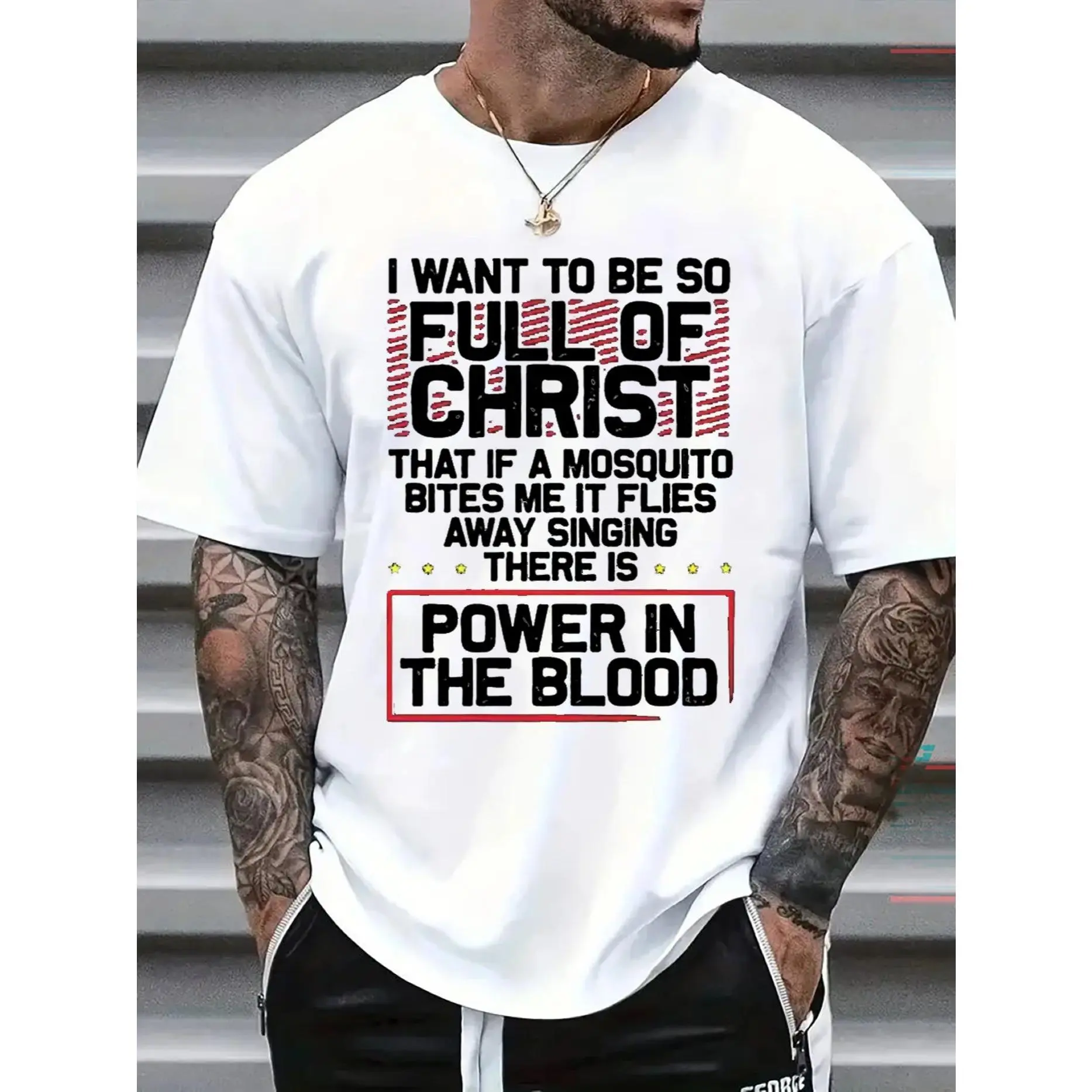 Men's 100% Heavy Cotton Short-Sleeve Round Neck T-Shirt - Foldable, Hangable, Digital Print, All Seasons Casual Comfortable Everyday Menswear Top
