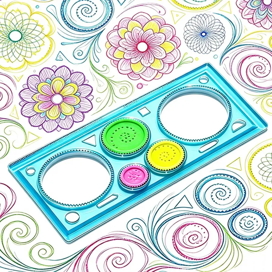 Blue Transparent Drawing Rulers, Rotating Geometric Patterns, Reusable Drafting Tools, Ideal for Students, Artists, Math Geometry Learning