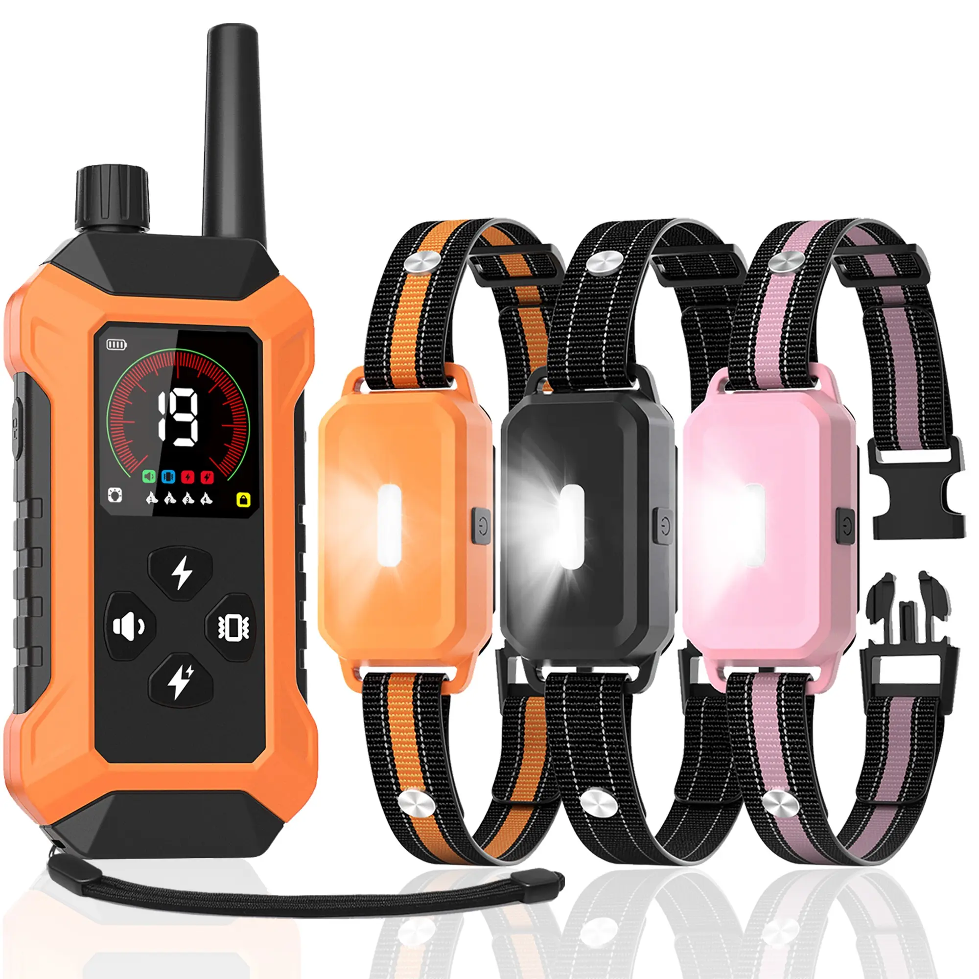 Electronic Dog Trainer Collar Package - 3 Receivers, Black Orange and Pink