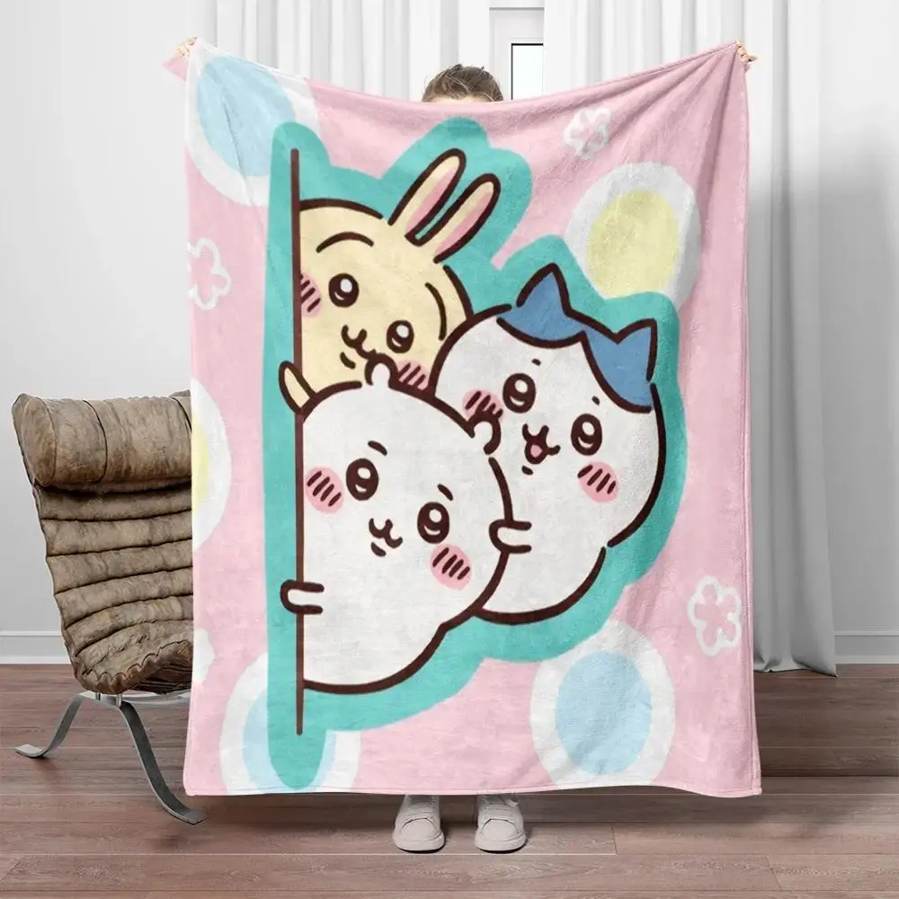 Chiikawa 30*40inch HD Printed Flannel Throw Blanket - Thin 4-Season Soft Home Decor Essential, Cartoon Character & Text Graphic/Art/Illustrated Blanket for Sofa Bed, Birthday Gift for Kids, Cartoon Character And Text Graphic Blankets