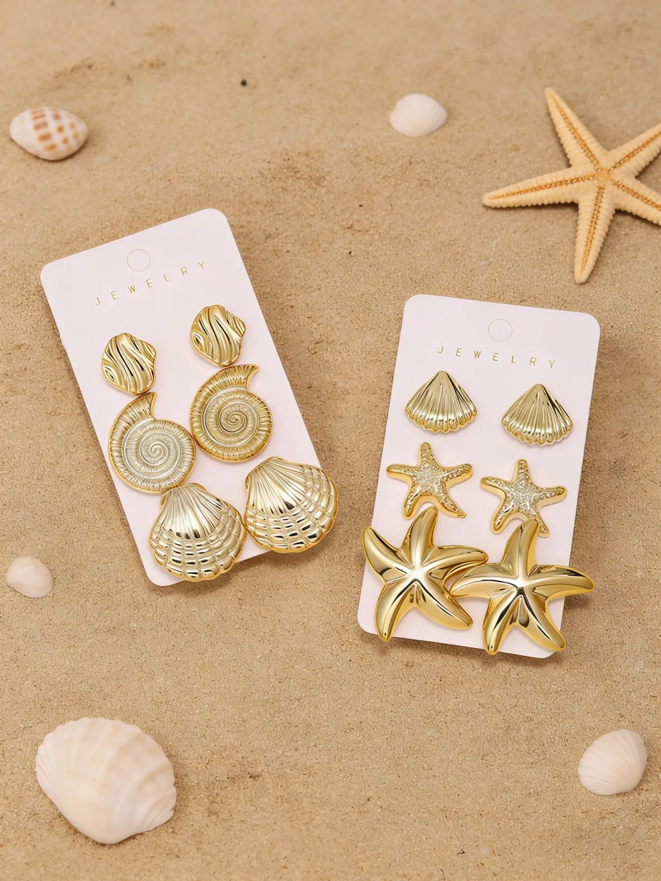 12 Pcs Oceanic Metal Shell Starfish Beach Earrings, Large Marine Life Dangle Jewelry, Perfect for Vacation, Dates, Daily Wear