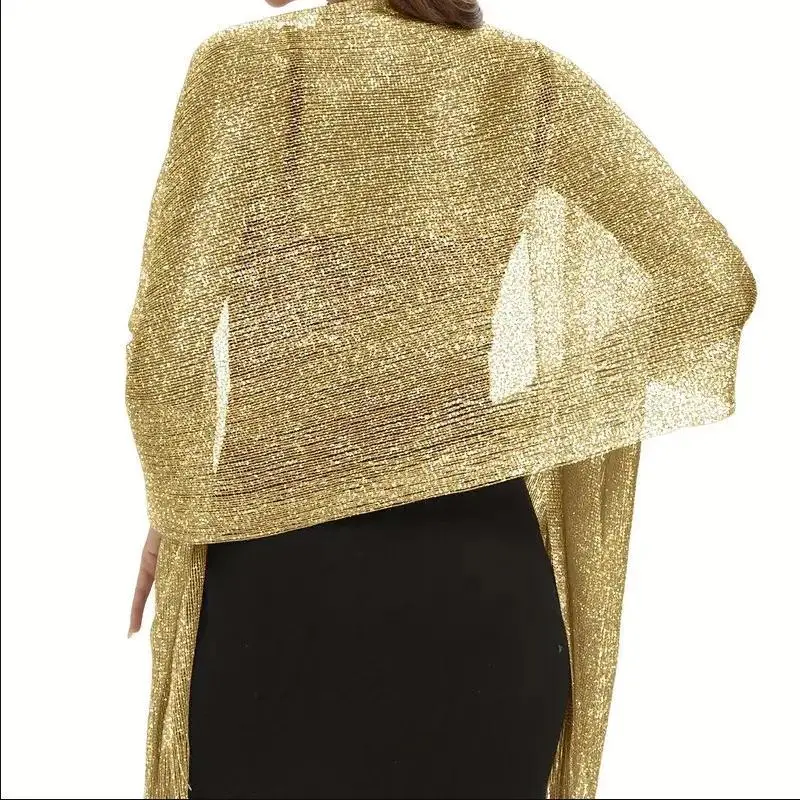 Fashion Bright Sunscreen Shawl Hijab Gold Silver Shiny Scarves For Women Lace Tassel Party Evening Dress Scarf