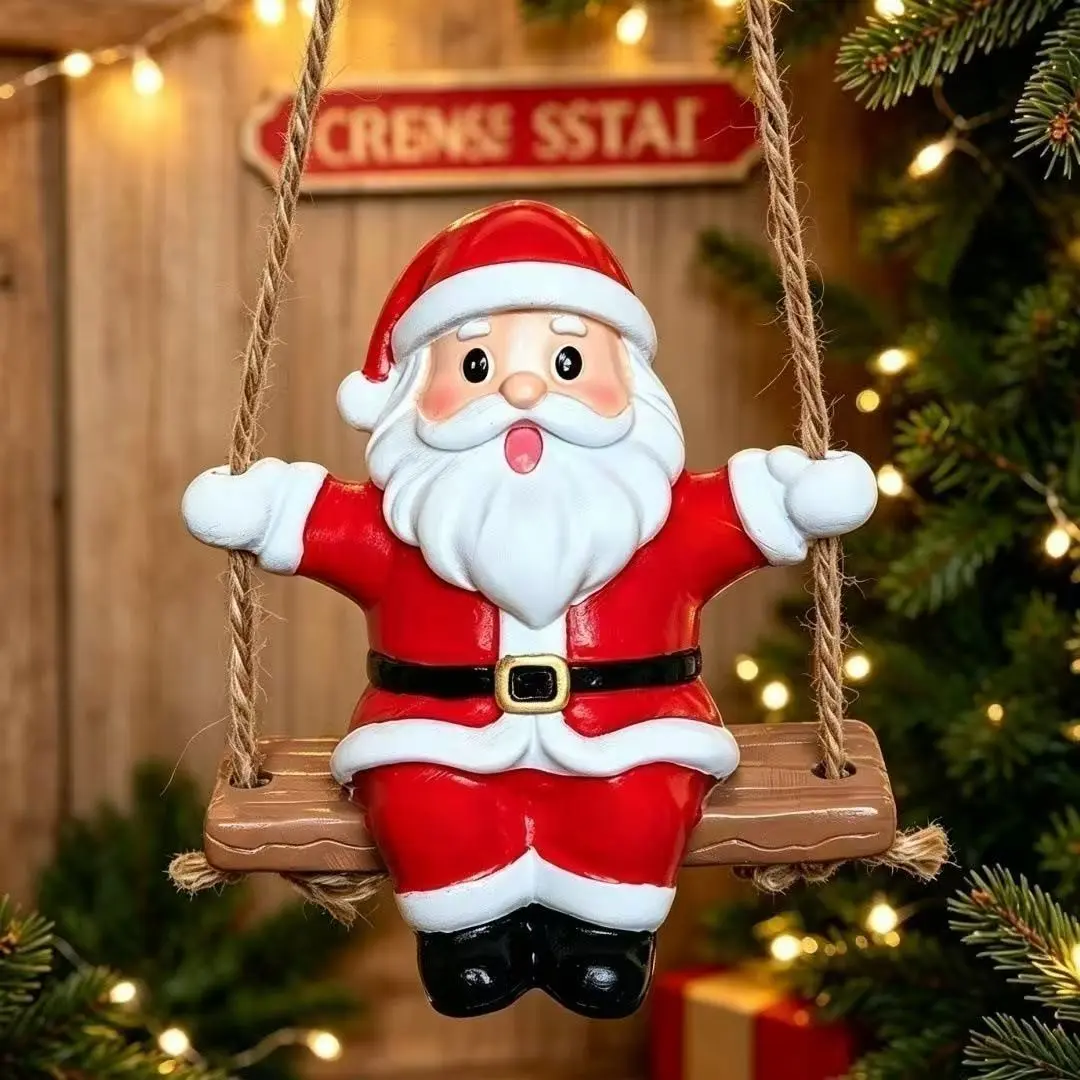 Swing Santa Claus Ornament Decoration Gift, Indoor Outdoor Christmas Tree Hanging Decor, Dwarf Festival Small Gift, Holiday Accessory