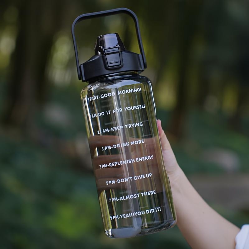 2000ml/67oz Large Capacity Water Bottle with Time Marker, Leakproof BPA-Free Tritan Plastic, Motivational Sports Bottle with Straw and Handle for Outdoor Fitness, Hydration Tracking Water Jug Drinkware Cup Tumbler Mug Bottled Washable