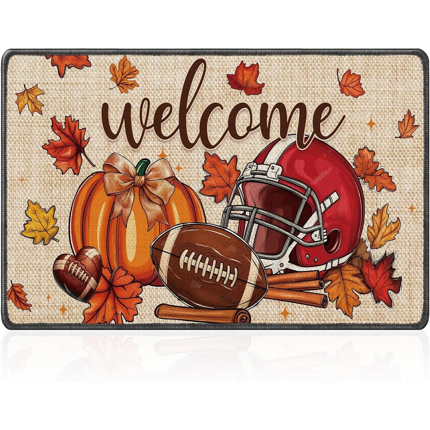 Fall Door Mat, Fall Welcome Mat Outdoor Non Slip Outdoor Rugs Front Porch, Thanksgiving Autumn Pumpkin Football Door Mat for (16 X 28 Inches)
