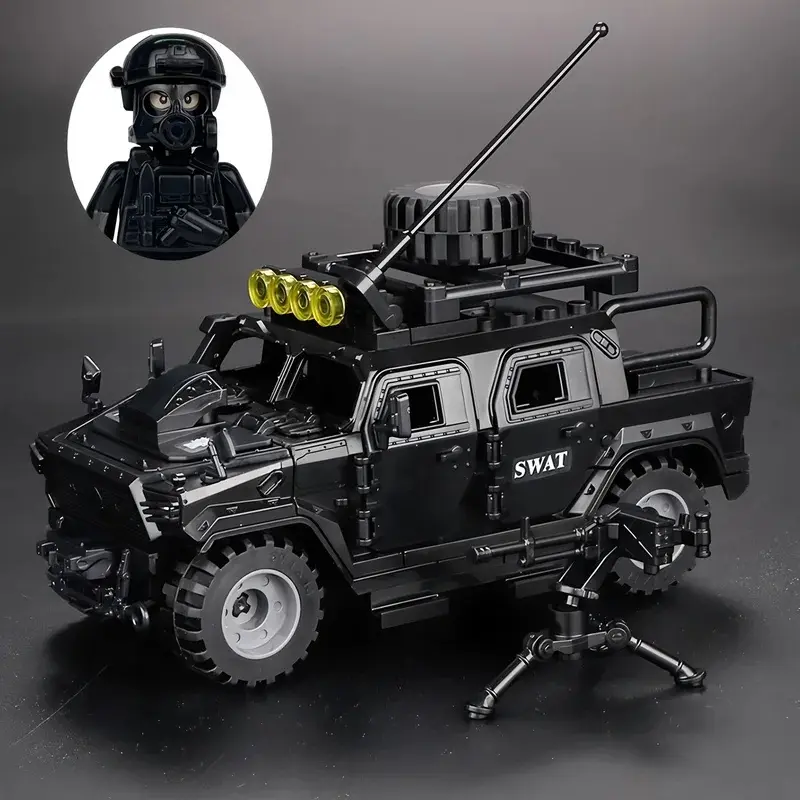 Armored Vehicle Explosion-proof Car Heavy Weapons Building Block Military Dolls Toy Special Force SWAT Police Soldier Model Toys