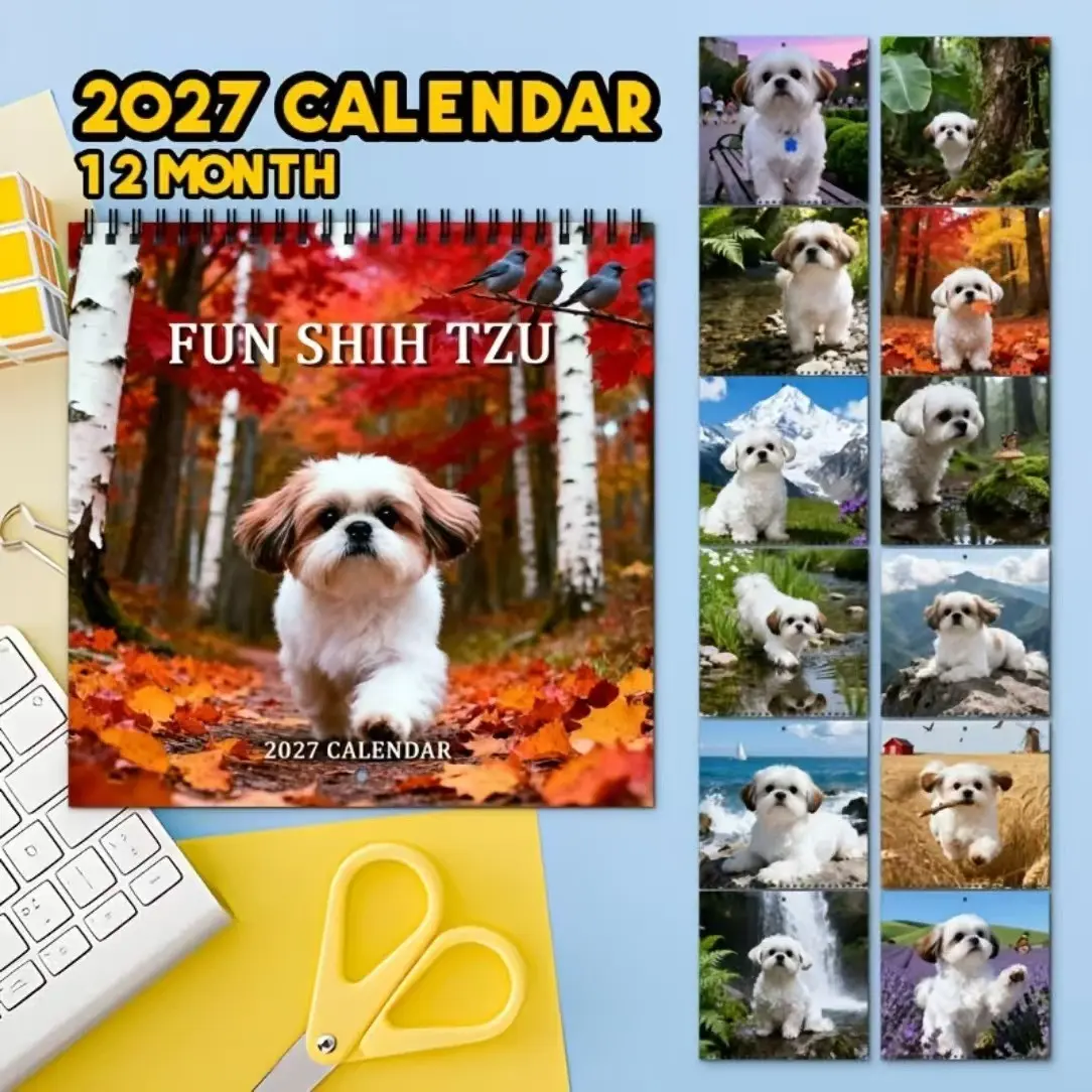 2027 Shih Tzu Dog Calendar, Cute Spiral Bound Wall & Desk Calendar, Perfect Gift for Dog Lovers, Home Office Decor, Holiday Gifts