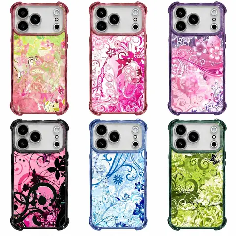 Durable Chrome Abstract Floral Swirls Retro Metal Printing Pink-Green Gradient Soft Cover Casing - 1-Piece Impact Guard Phone Decoration for iPhone 18,17 Pro Max,Air,16 Plus,15,14,13,12,11,XR,XS & Galaxy Phones