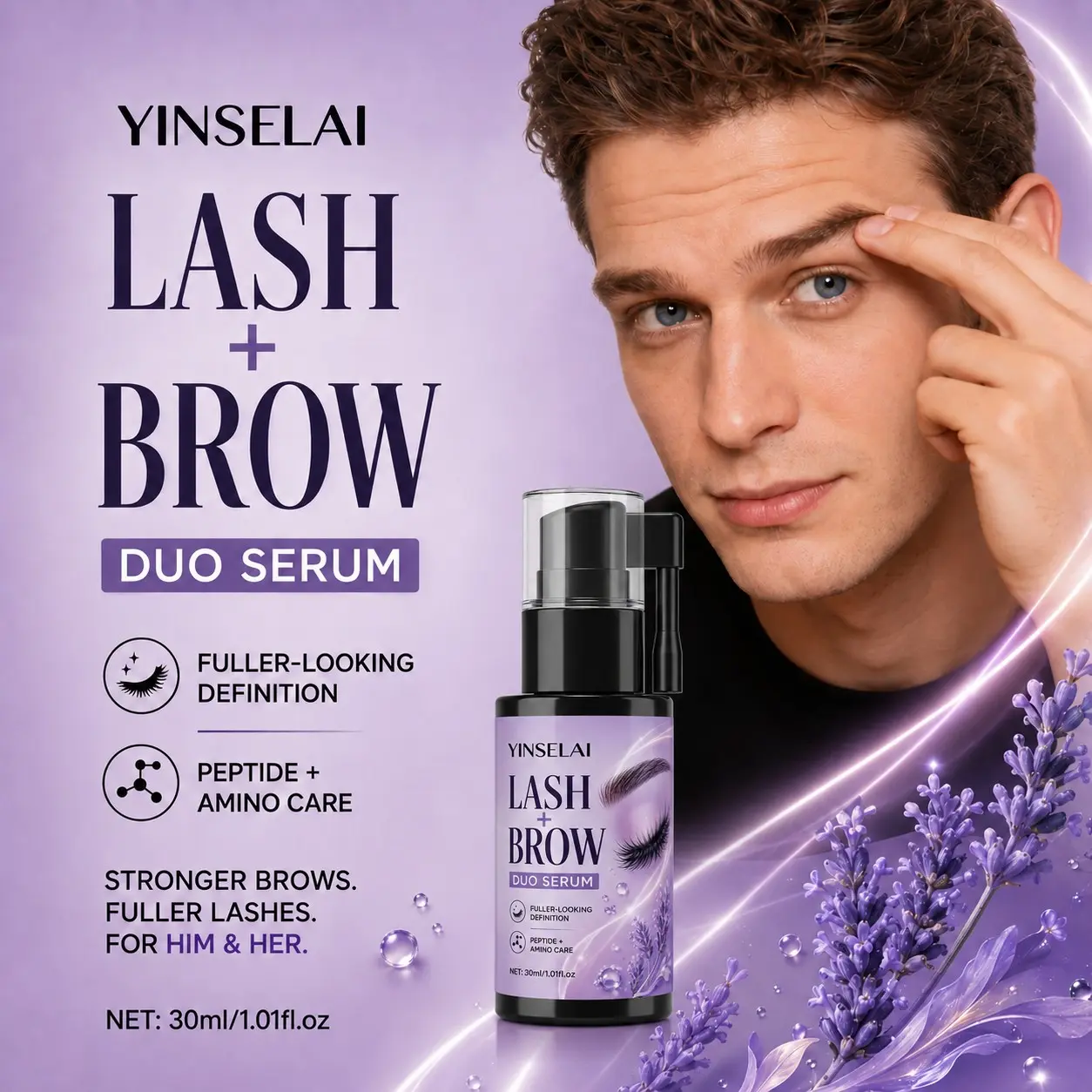 Peptide Amino Acid Serum for Brows and Lashes, Dual-Action Formula, Enhances Fullness and Clarity, Natural Look, Daily Care