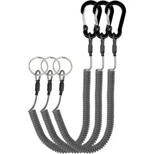 Retractable Safety Coiled Lanyard with Aluminium Alloy Carabiner Clip, Black/Blue/Green/Red/Silver/Yellow
