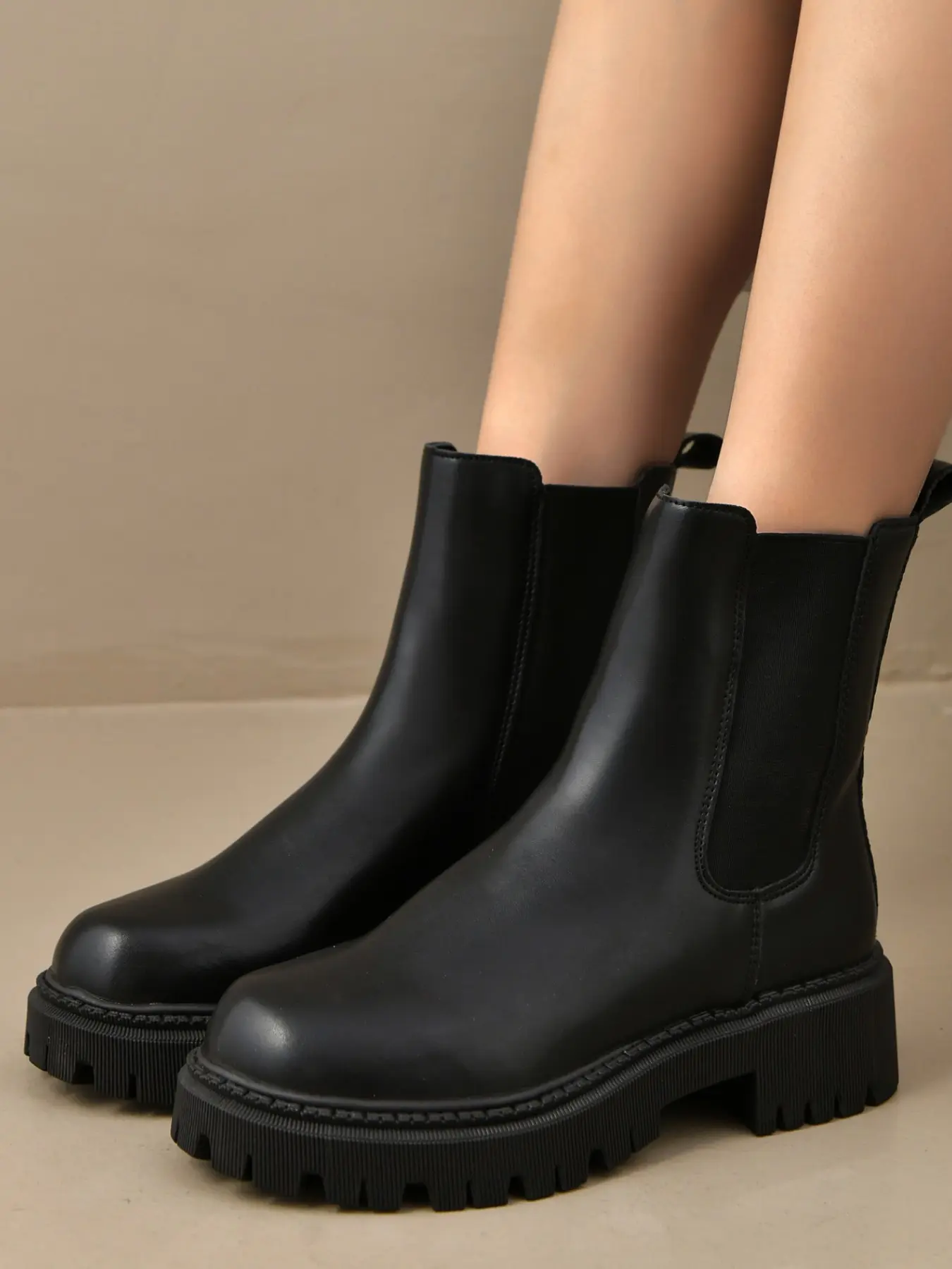 Women's Chelsea Short Boots, Fashion Low Heel Thick Sole, Classic Chelsea Style, Fall Winter Slip-On Ankle Boots, Elastic Lacing