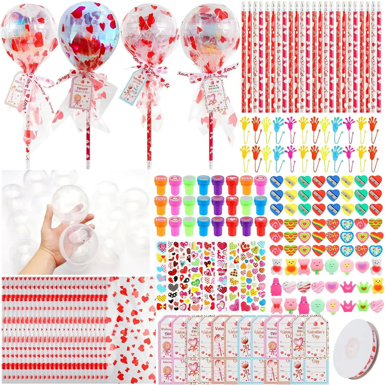 24Pack Valentines Day Gifts Student Stationery Gifts from Teacher Giant  with , Pencils Stickers Erasers Sharpener for Classroom School Exchange Birthday Party