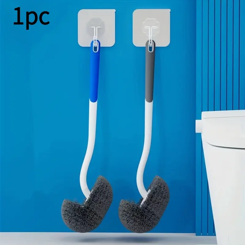 1pc Ergonomic C-Type Head Toilet Brush with Long Handle - Manual Deep Groove Cleaning for Bathroom, Toilet, Kitchen, Bedroom, Car - Reusable, Portable, No Power Needed, Wall-Mounted Quick-Dry Odorless Toilet Cleaning Brush