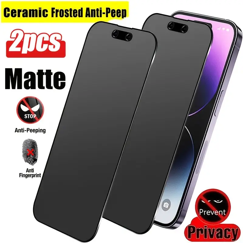 2-Pack Ceramic Matte Anti-Spy Tempered Glass Screen Protector for iPhone 11/12/13/14/15/16/17 Pro/pro Max, Anti-Fingerprint, Full Coverage