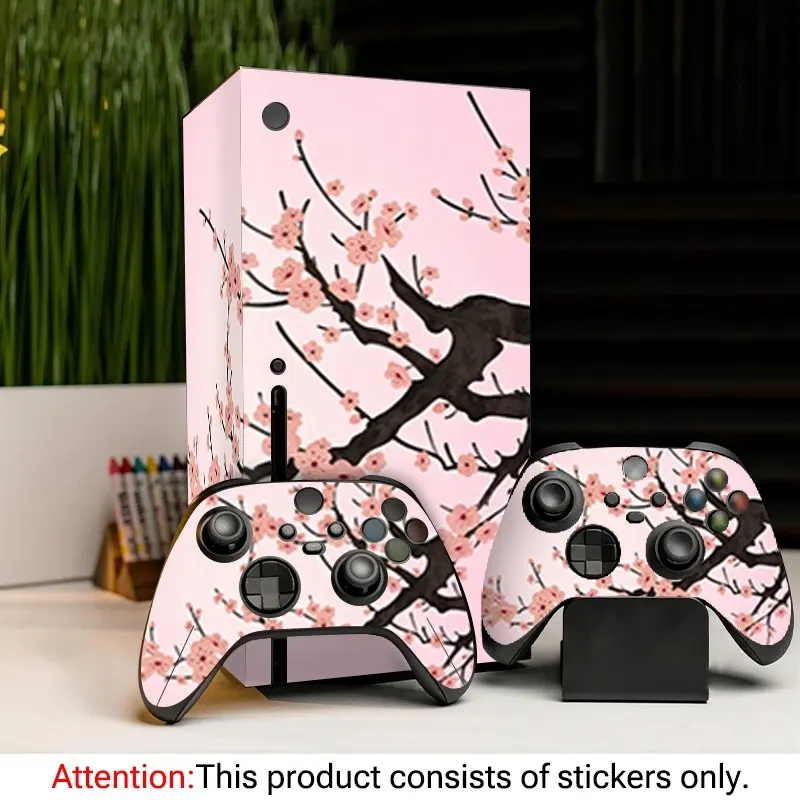 Xbox Series X Sticker Set, Floral Art Design, Waterproof & Scratch-Resistant, Removable Without Residue, Fits Xbox Series X Console & Controllers, Pvc Waterproof Stickers