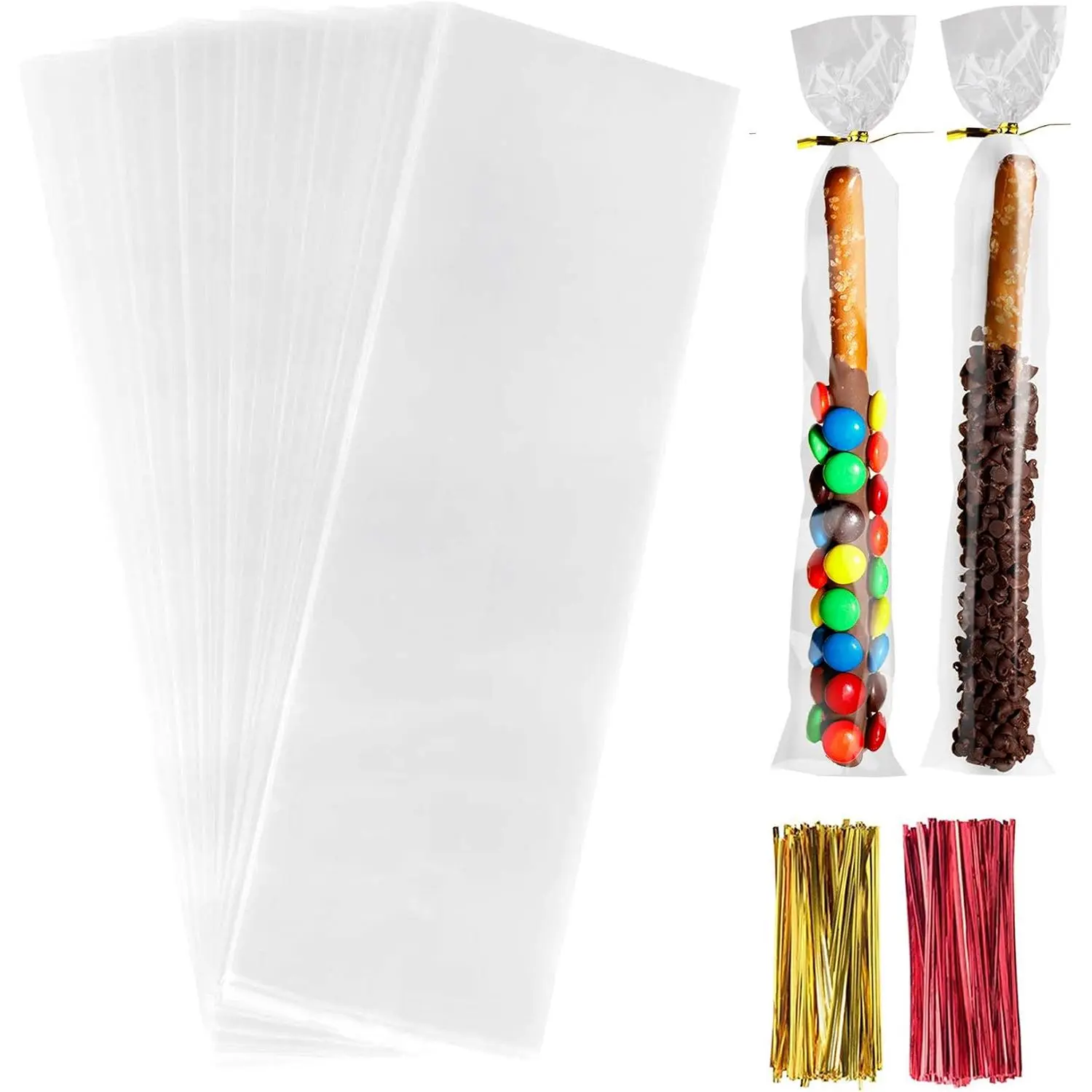Pretzel Rod Bags,2x10 Inches 200 count Pretzel Individual Stick Bags with Ties