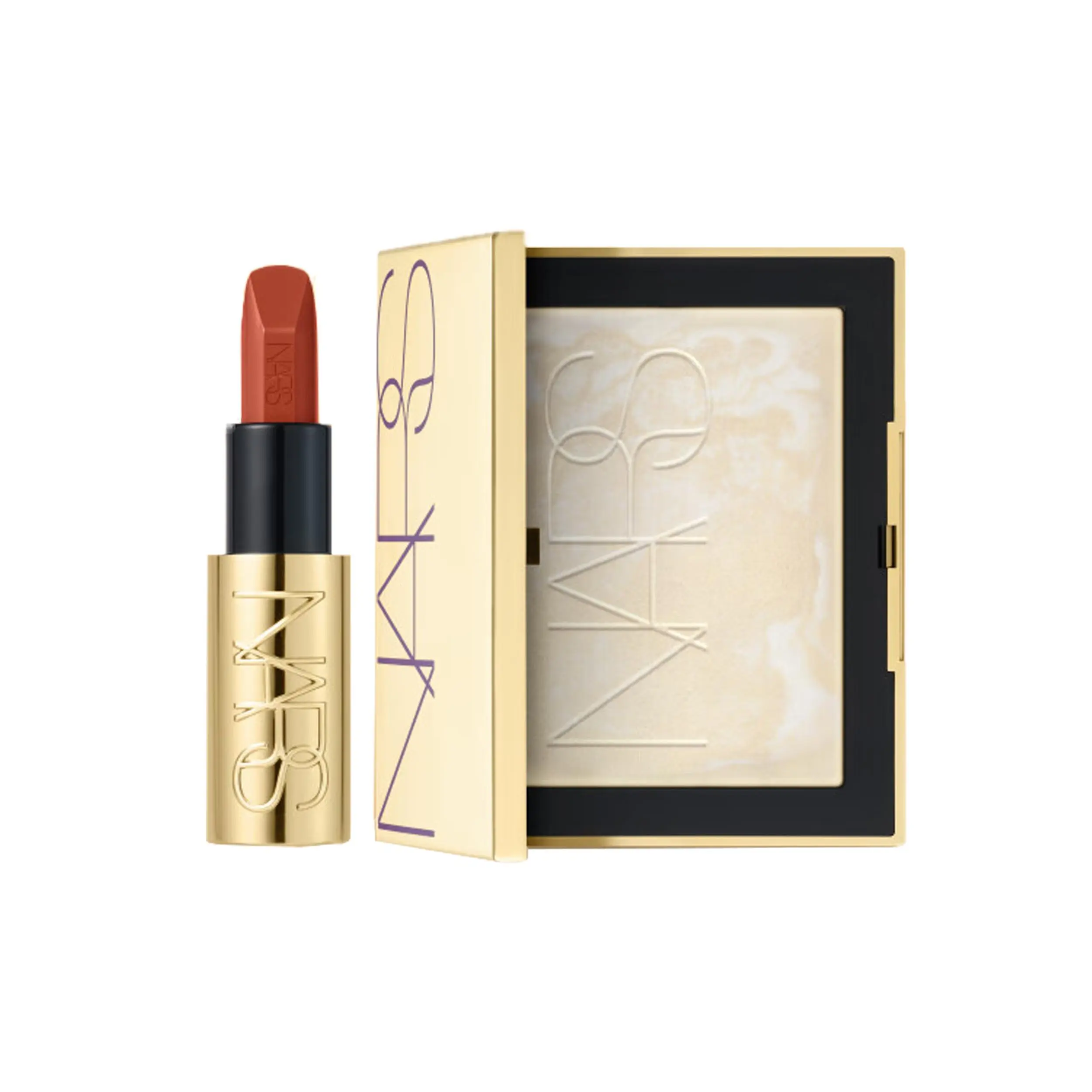 NARS Limited Gold Foil White Cake Lipstick Makeup Sets Oil Control Complexion 10g+3.8g