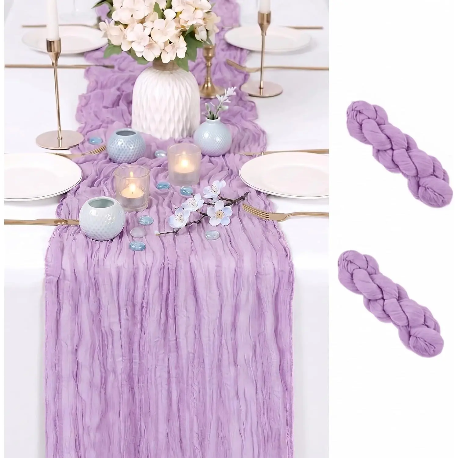 2 Pack Lavender Cheesecloth Table Runner 17x108 Inch Boho Rustic Semi Sheer Gauze Cheese Cloth Table Runner for Wedding Bridal Shower  Shower Party  Dining Table Decor