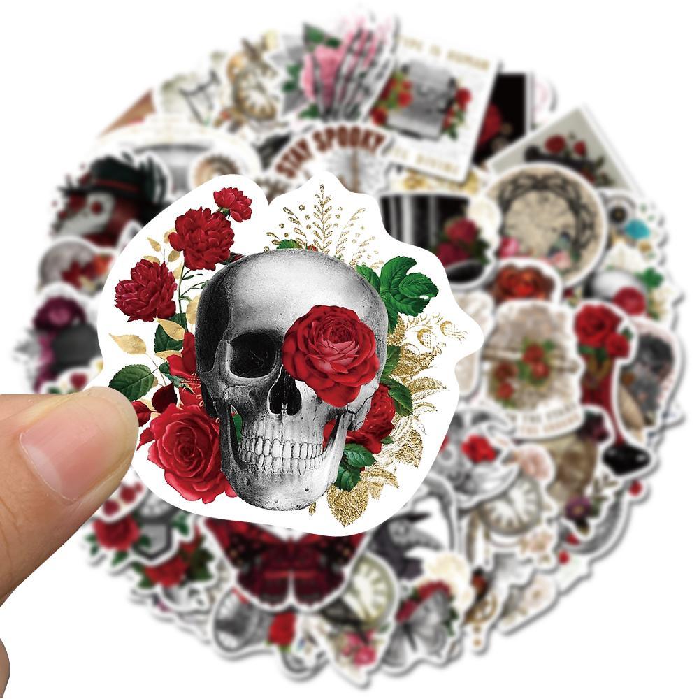 Creative Skull & Rose & Ghost Pattern Decal Sticker, 50pcs Waterproof Self Adhesive Decor Paper, Decor Sticker for Gift Greeting Card Water Bottle Laptop Phone