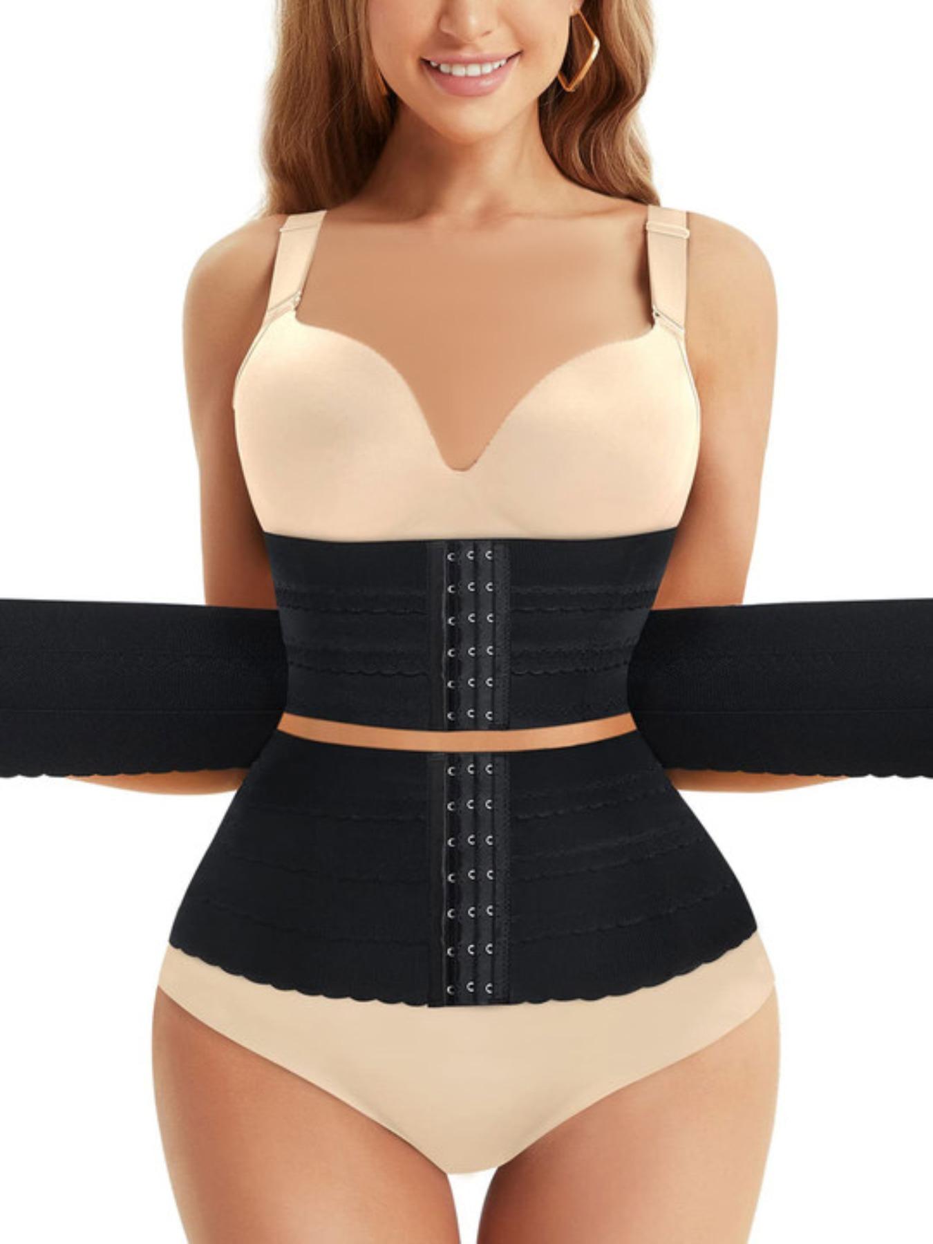 Women's Solid 3-sectional Hook & Eye Waist Trainer, High Stretch Tummy Control Corset for Daily Wear, Women Shapewear Clothes Halloween dailydrip comfyessentials midsize tiktokshopbacktoschool