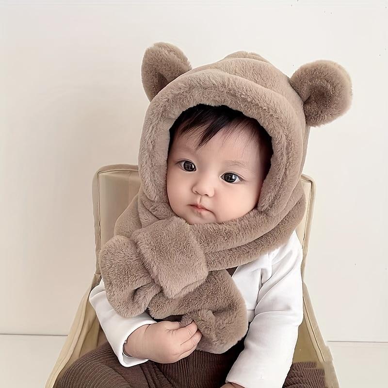 All-In-One Acrylic Bear Hat And Scarf Set for Babies, Kids 0-3 Years - Hand Washable, Fitted, Lightweight, Weaved Ear Protection Cap - Festive Christmas Accessory for Boys And Girls (1pc, Multicolor)