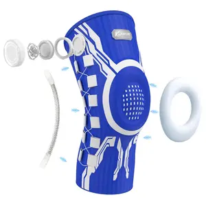 Compression Knee Sleeve for Workout, Knob Knee Brace for Pain Relief, Knee Support with Patella Gel Pad & Side Stabilizers, Arthritis, Joint Pain, Meniscus Tear (Blue White, Right, Large, Single)