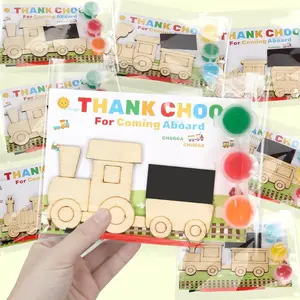 24 Set Train Party Favors, Train Birthday Party Supplies, Wood Trains Painting Crafts Kits, Magnets with Card for School DIY Activity Trains Theme Choo Choo Birthday Party Decor Thank You Gifts