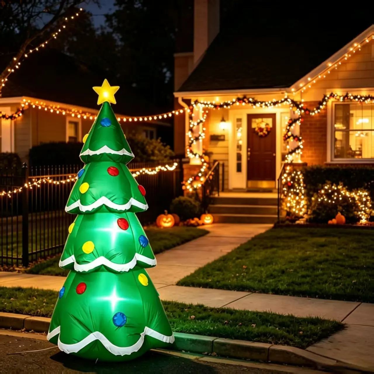 2.1 Meter Inflatable Christmas Tree Outdoor Garden Decor, Large Holiday Lighting Decoration, Festive Party Ornament, Easy Setup