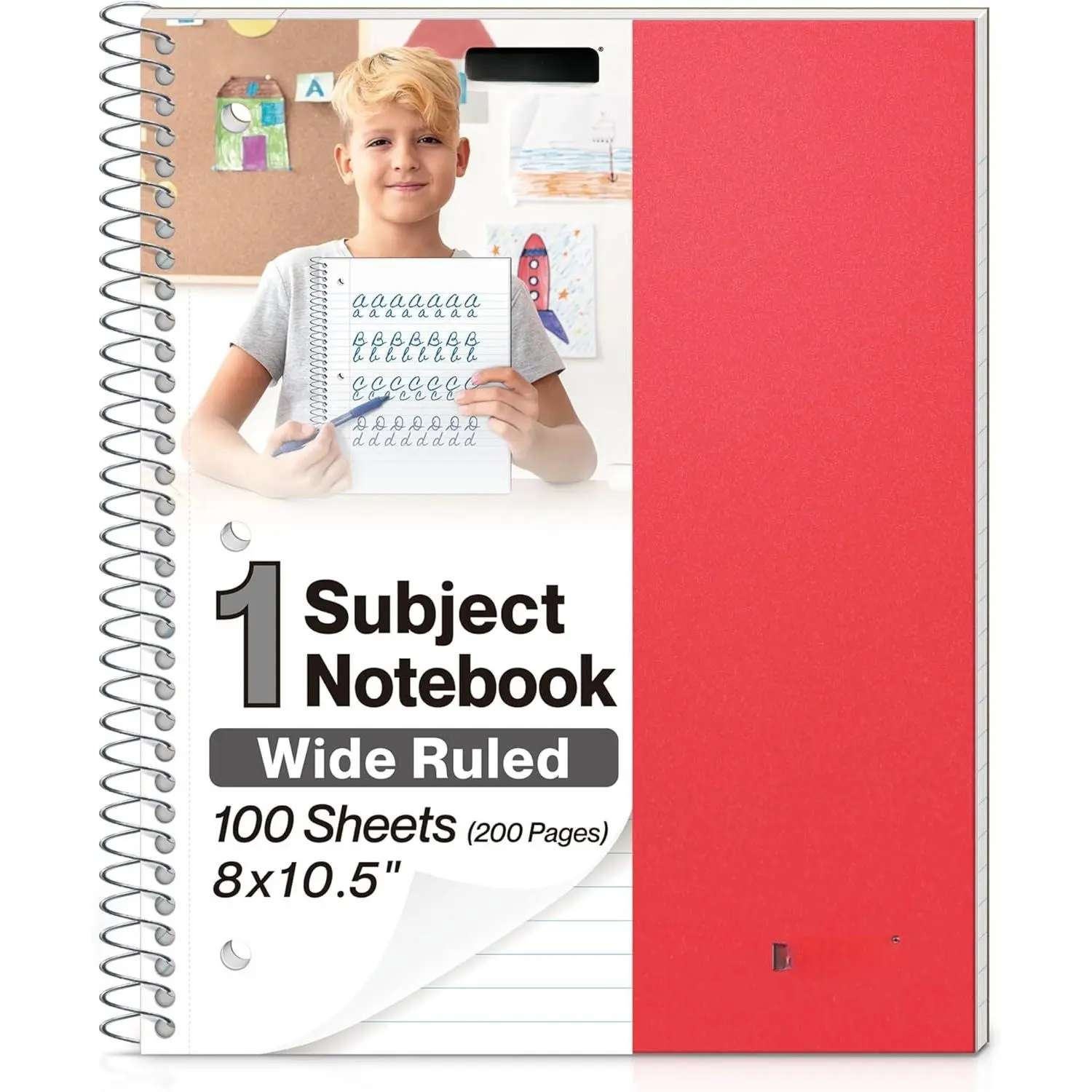 1-Subject Notebook 8x10.5, Wide Ruled, 200 Pages, Black