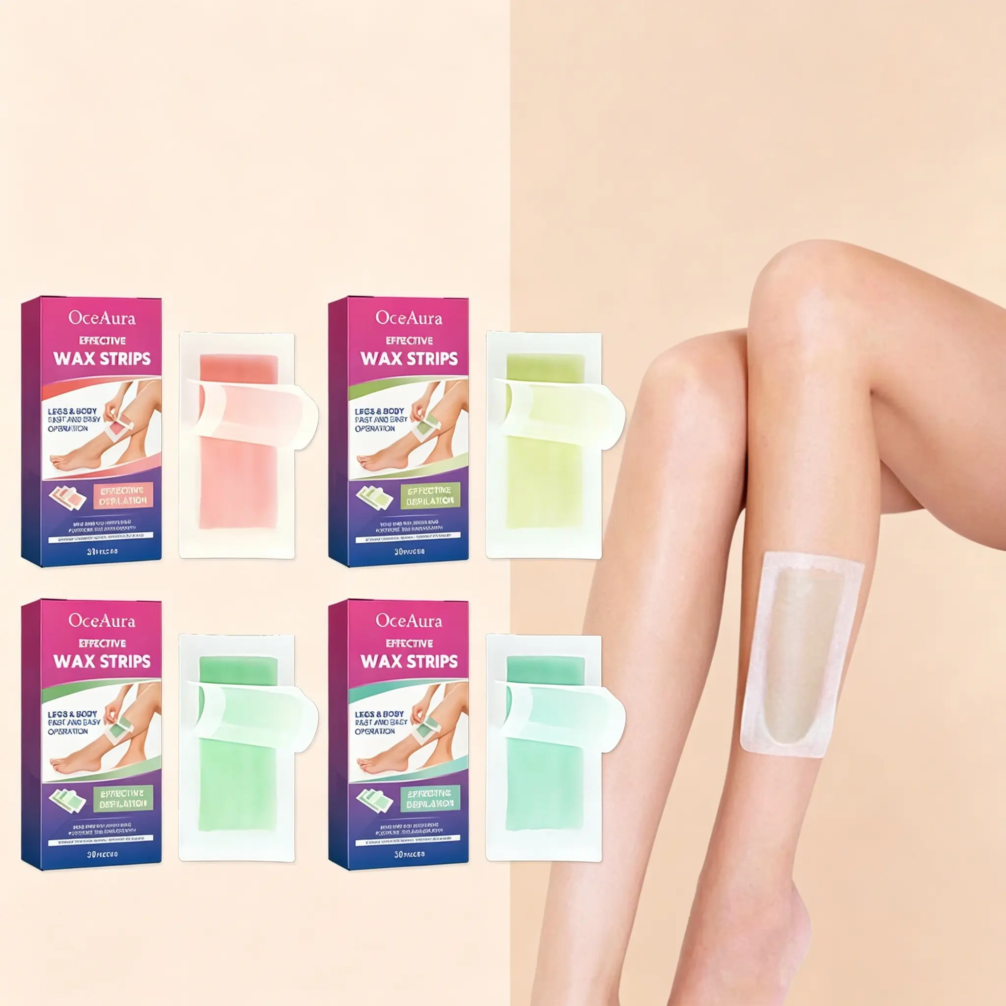 Natural Beeswax Depilatory Wax Strips, Easy Tear-And-Use Hair Remover, Soothes Redness, Nourishes Skin, for Arms and Legs
