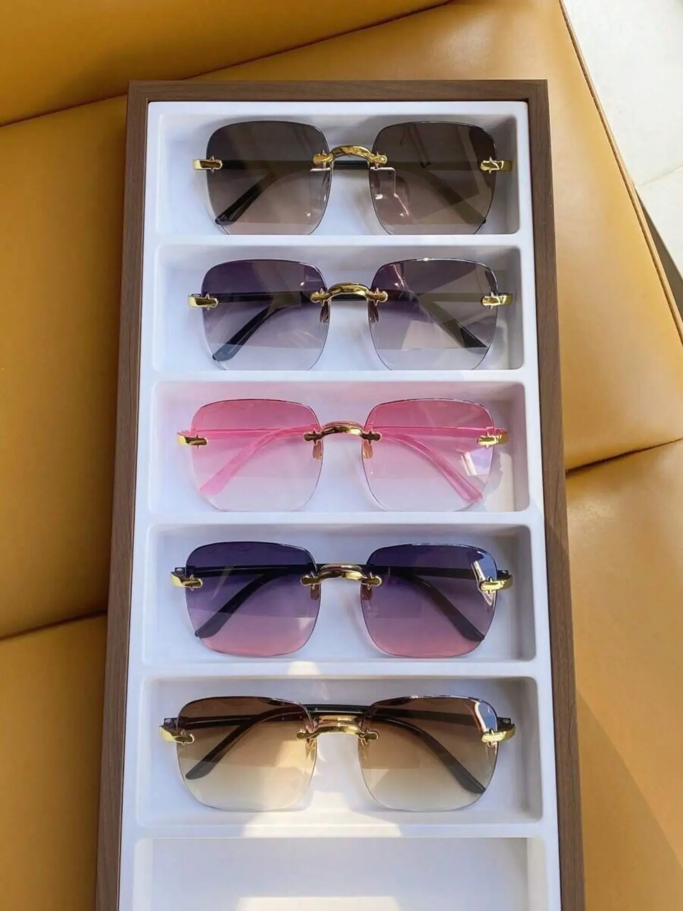 5 Pcs Square Frameless Sunglasses, Large Frame for Outdoor Travel, Summer Beach Vacation, Street Photography, Party Events