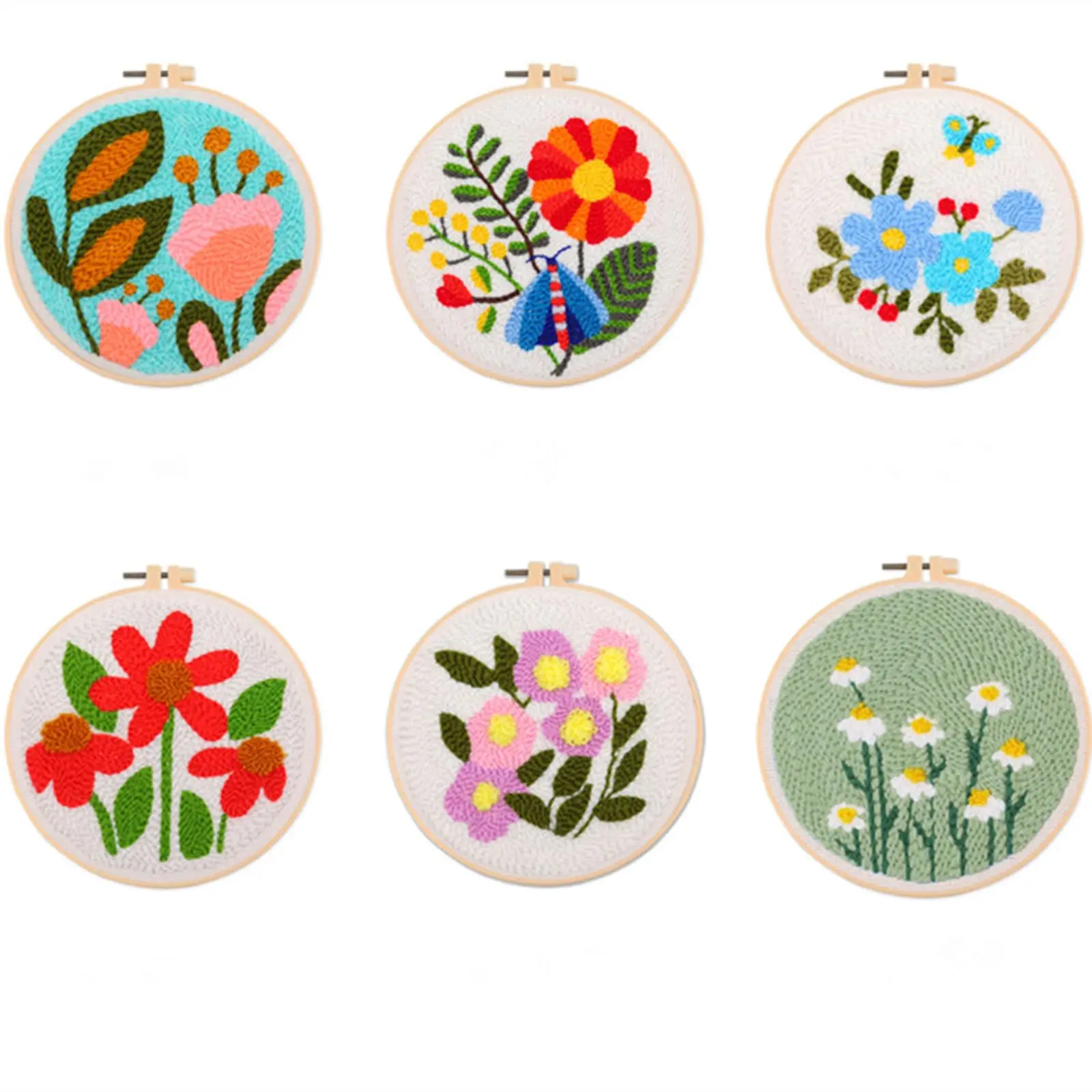 Punch Needle Starter Set with Printed Fabric & Embroidery Hoop – Complete DIY Punch Needle Kit for Beginners – Ideal Craft Gift