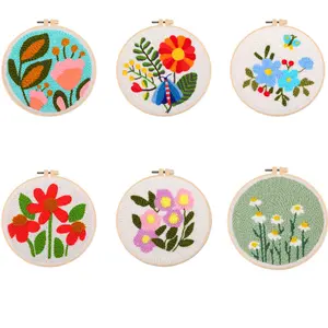 Punch Needle Starter Set with Printed Fabric & Embroidery Hoop – Complete DIY Punch Needle Kit for Beginners – Ideal Craft Gift