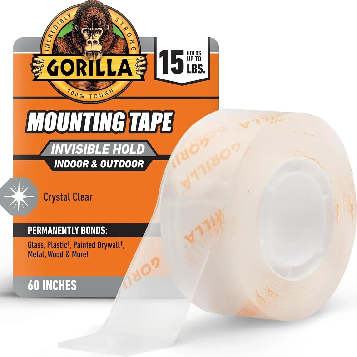 Invisible Hold Mounting Tape, 1" x 60" Clear Permanent Bond Adhesive, Holds Up to 15 lbs, Discreet for Classroom Use, Ideal for Tools & Hardware Applications